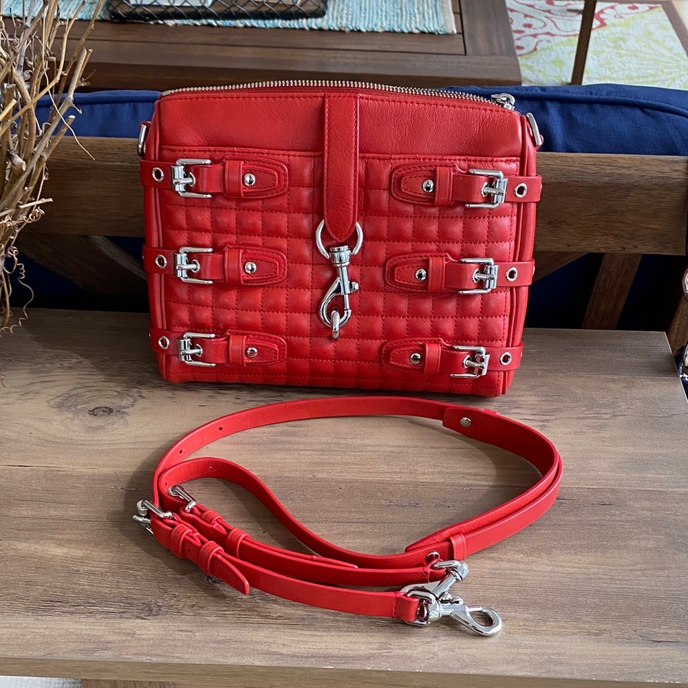Rebecca Minkoff red leather quilted Crossbody with buckle detail